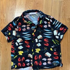 Lisa says gah andie linen blend Seafood shrimp cheese Print Shirt